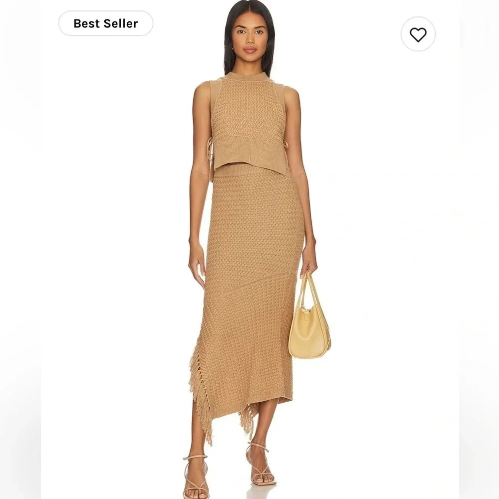 House of Harlow 1960 Lilja tan knit fringe maxi skirt - Picture 4 of 12